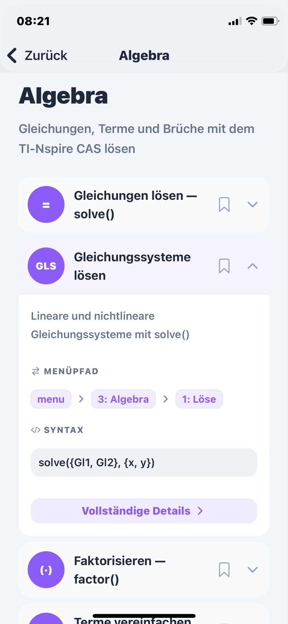 CASify: Algebra-Themenübersicht zur Prüfungsvorbereitung