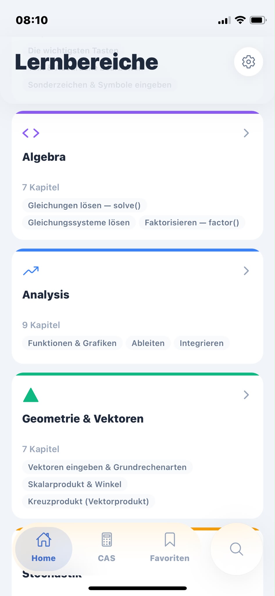 CASify: Übersicht der Lernbereiche