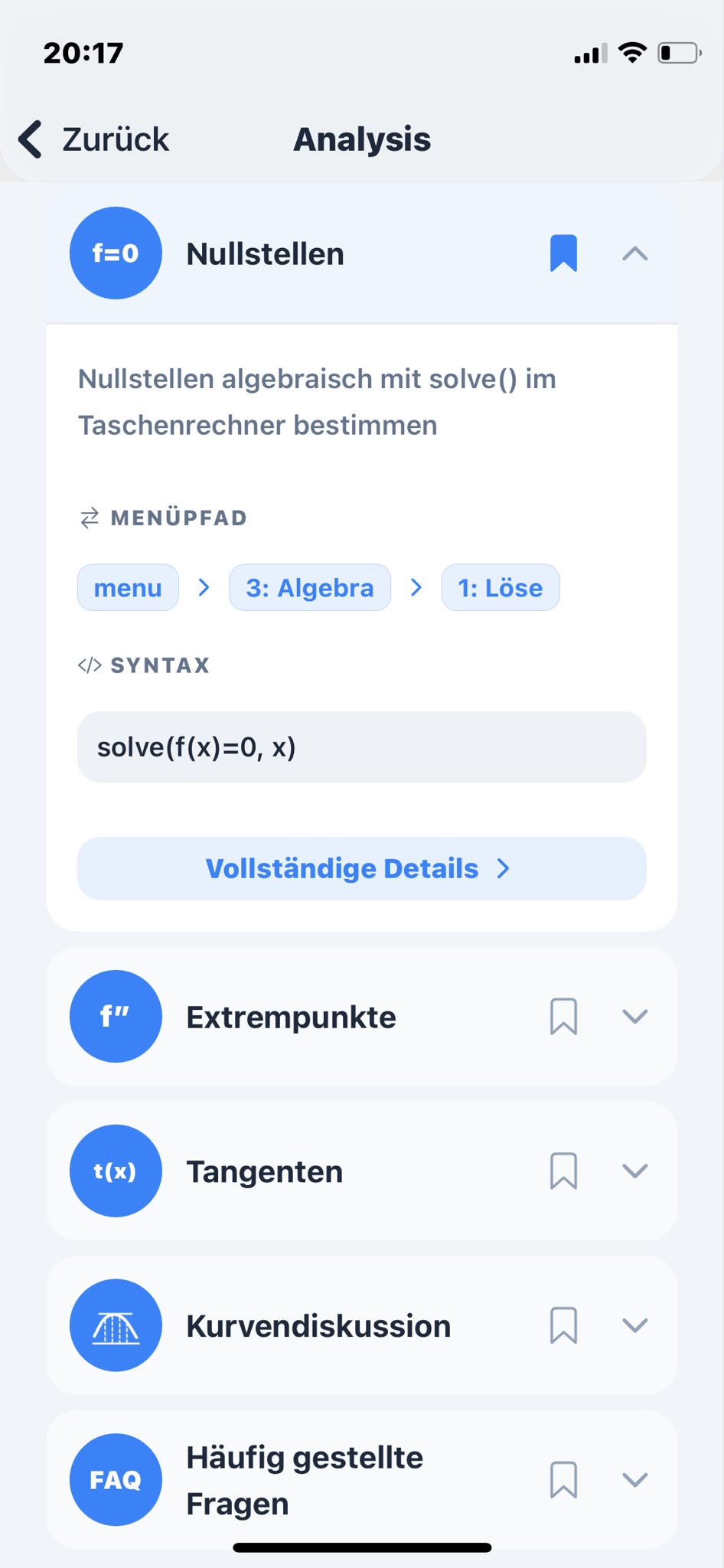 CASify: Menüpfad und Syntax für eine Analysis-Funktion