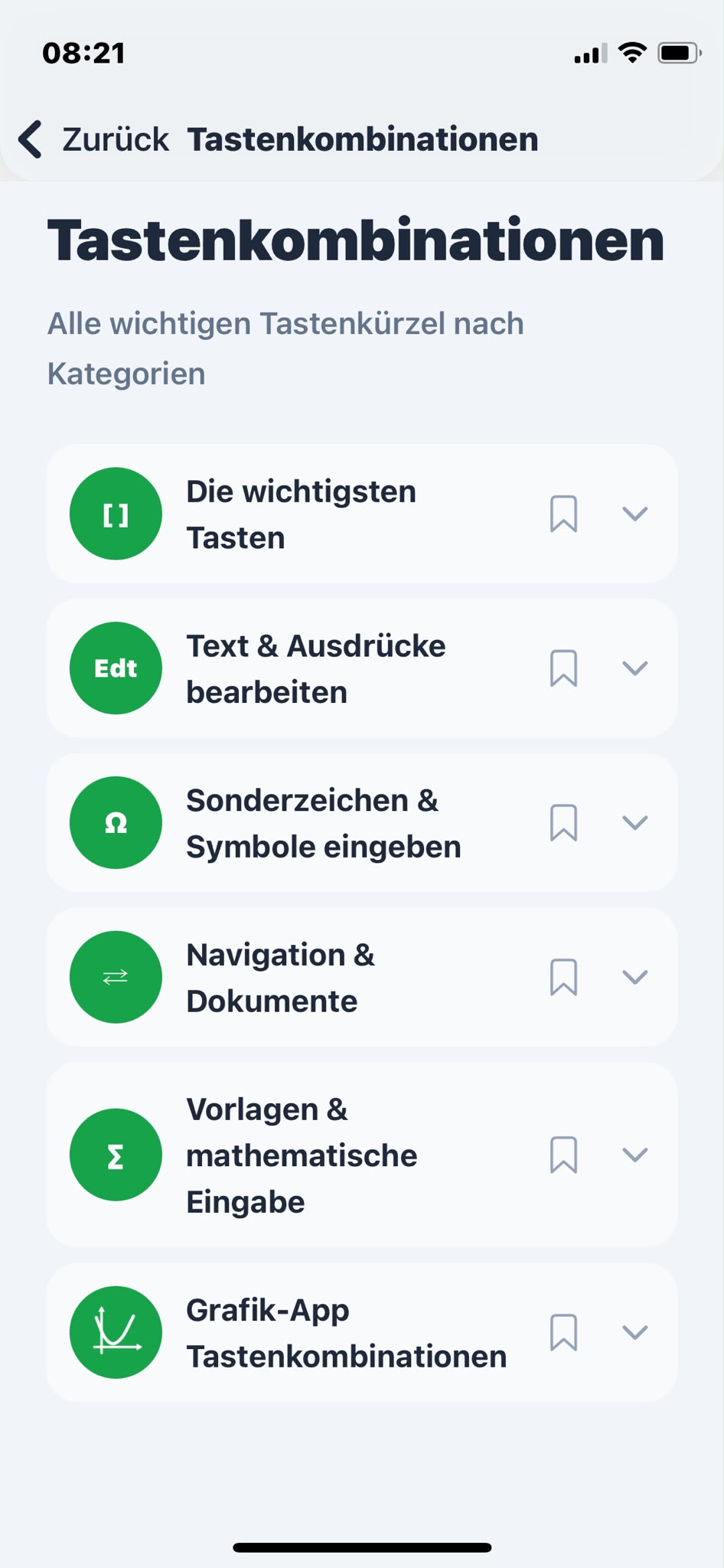 CASify: Übersicht aller Tastenkombinationen nach Kategorien